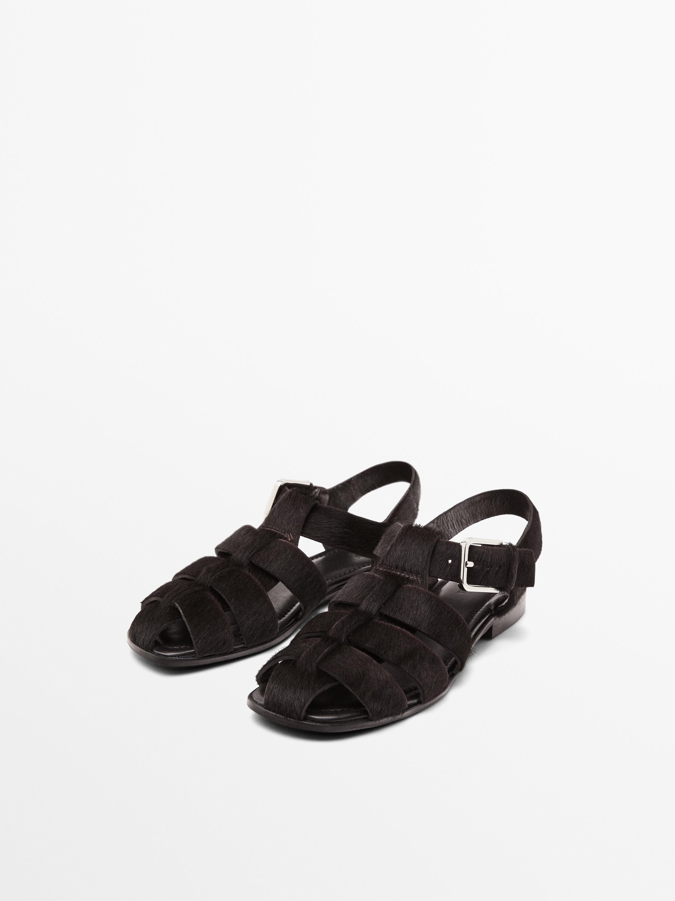 Cage sandals with faux fur | Massimo Dutti UK