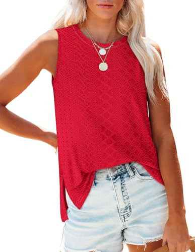 Women's Casual Tank Tops Summer Crewneck Sleeveless Tunic Flowy Loose Tops Red XL | Amazon (US)