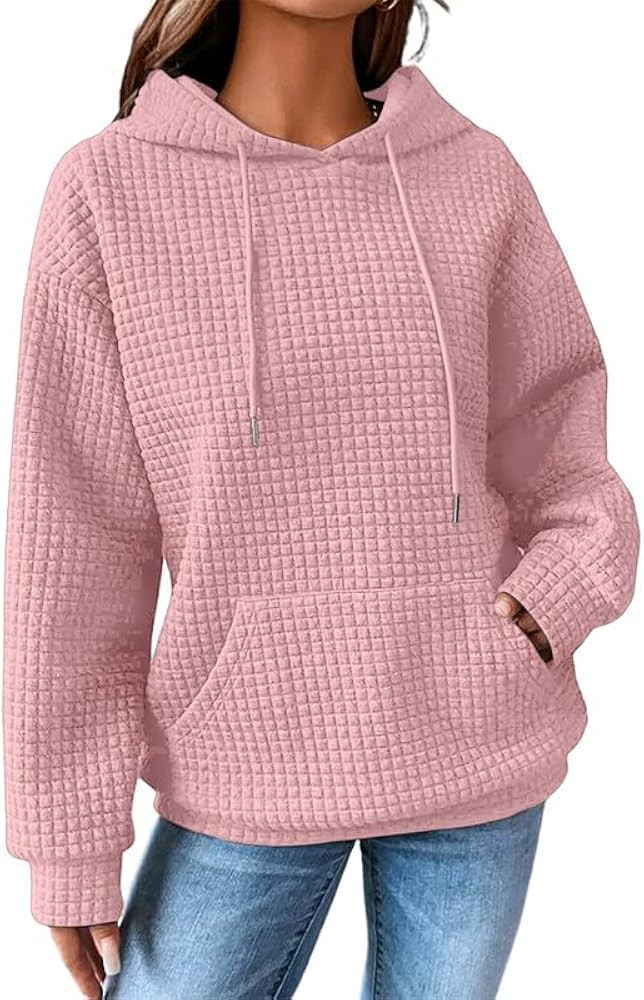 SHEWIN Womens Hoodies Casual Long Sleeve Drawstring Waffle Pullover Tops Loose Hooded Sweatshirt ... | Amazon (US)
