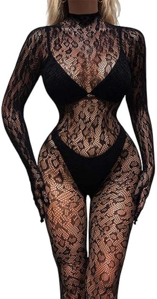 One Piece Black Fishnet Bodysuit Lingerie Bodystocking for Women full Body See Through Jumpsuit O... | Amazon (US)