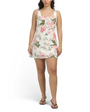 linen blend square neck smocked back mini dress | TJ Maxx