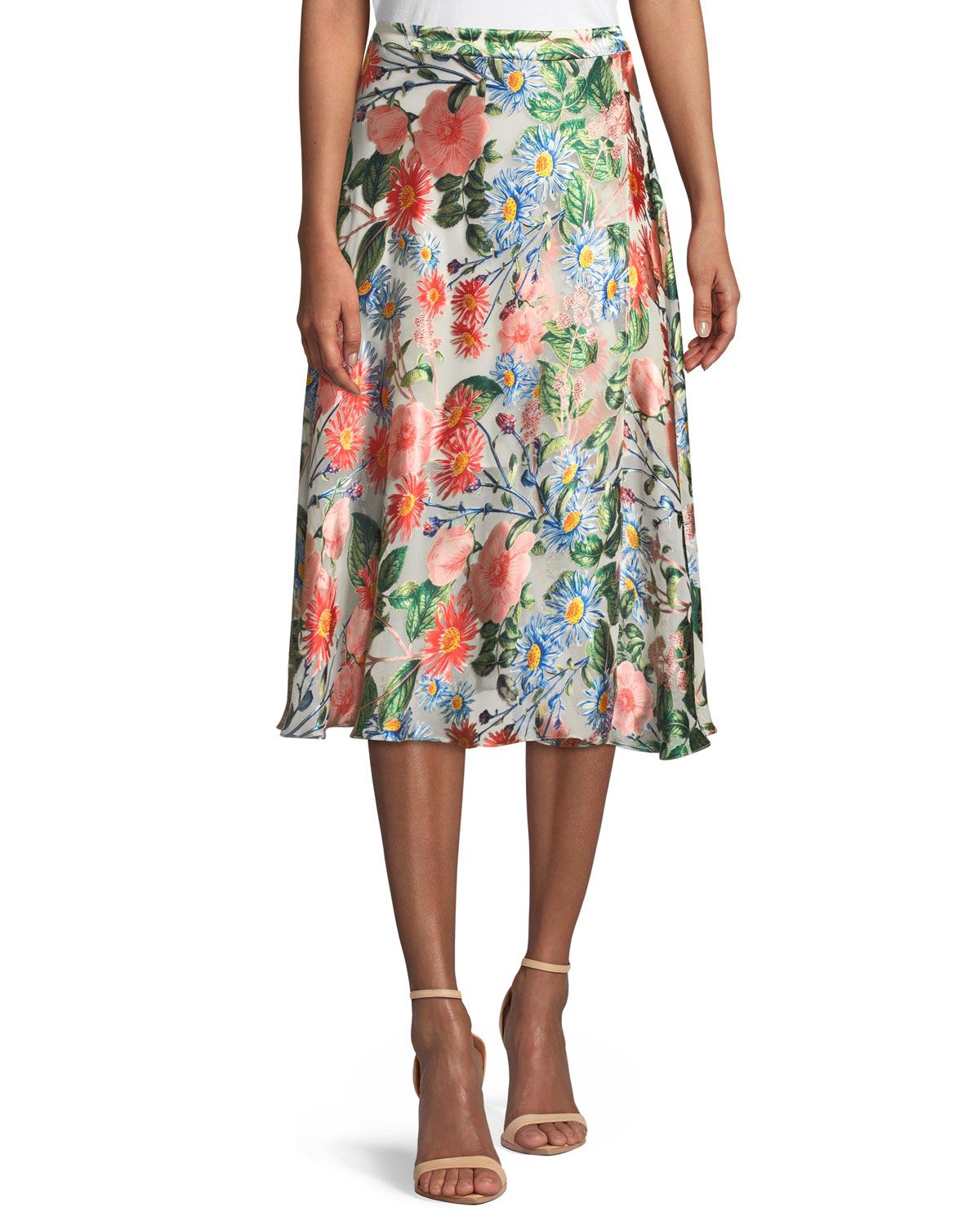 Nanette Mock-Wrap Floral-Print Midi Skirt | Neiman Marcus