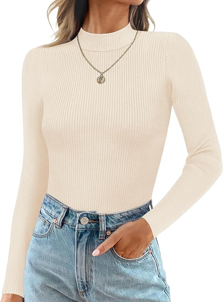 Ekouaer Mock Turtle Necks Tops for Women Long Sleeve Ribbed Shirts Thermal Slim Fit Lightweight U... | Amazon (US)