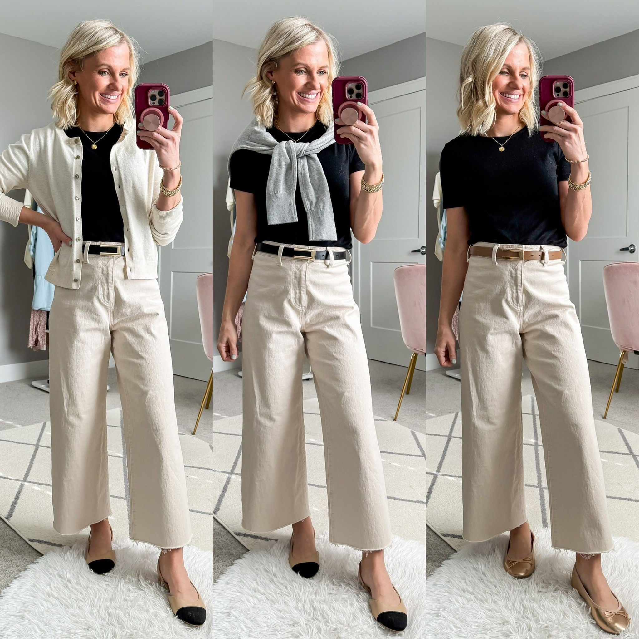 Spring capsule wardrobe outfits with beige cropped wide leg pants and a black t-shirtt

#LTKStyleTip #LTKSeasonal #LTKPetite