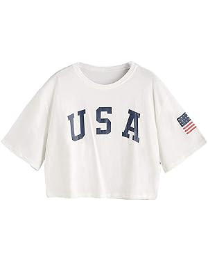 SweatyRocks Women's Letter Print Crop Tops Summer Short Sleeve T-Shirt | Amazon (US)