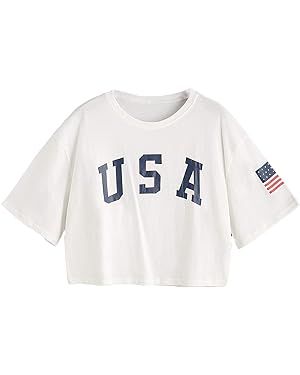 SweatyRocks Women's Letter Print Crop Tops Summer Short Sleeve T-Shirt | Amazon (US)