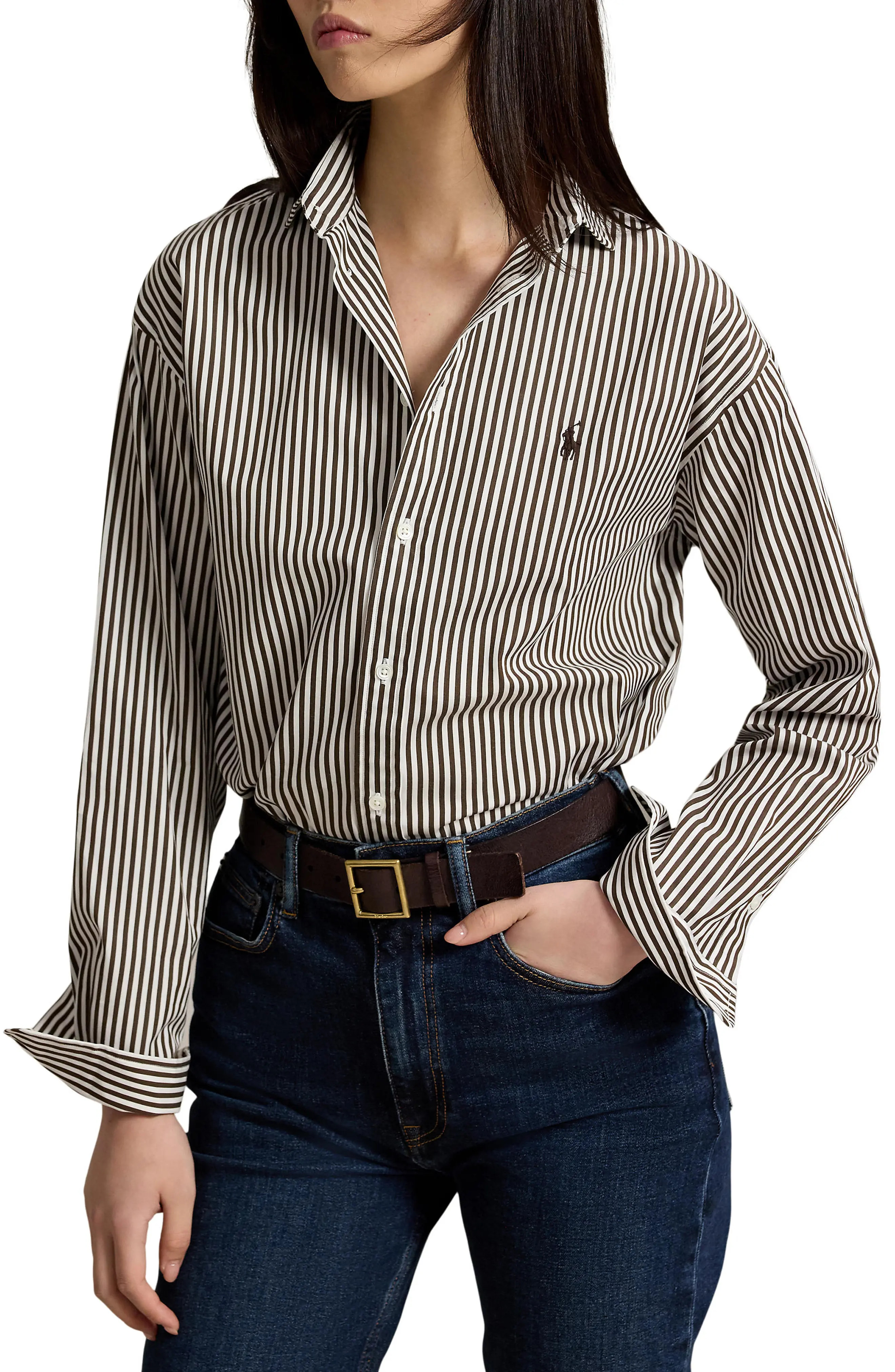 Polo Ralph Lauren Stripe Relaxed Fit Cotton Button-Up Shirt (Women) | Nordstrom | Nordstrom