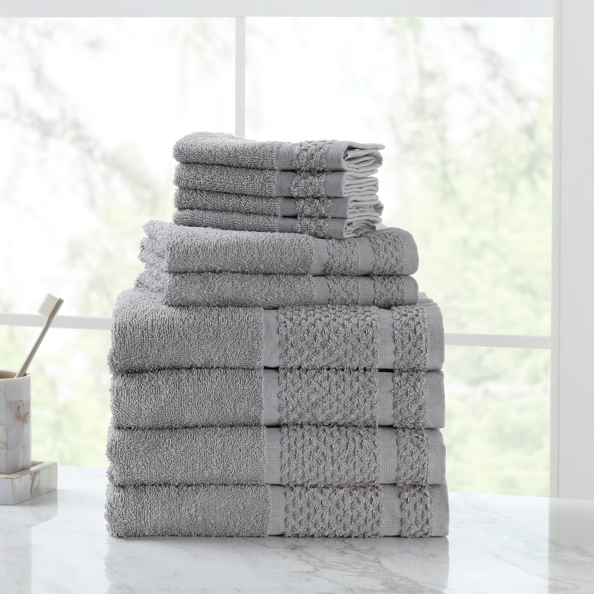 Mainstays 10 Piece Bath Towel Set with Upgraded Softness & Durability, Gray - Walmart.com | Walmart (US)