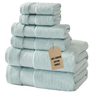 Bath Towels Set 6 Piece, 100% Turkish Cotton Highly Absorbent And Soft Towels For Bathroom 2 Bath Towels 2 Hand Towels 2 Washcloths, Light Blue | Wayfair North America