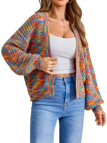 SHENHE Women's Color Block Cropped Cardigan Open Front Ribbed Knit Sweaters | Amazon (US)