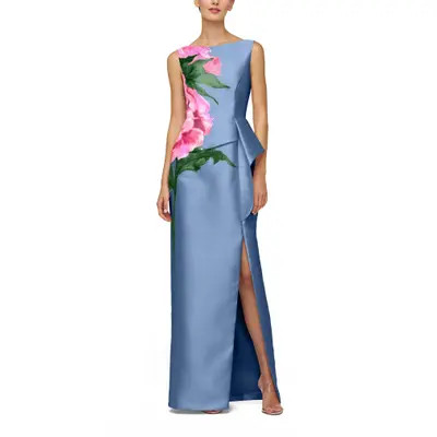 Kay Unger Luciana Placed Floral Column Gown in Blush at Nordstrom, Size 14 | Nordstrom