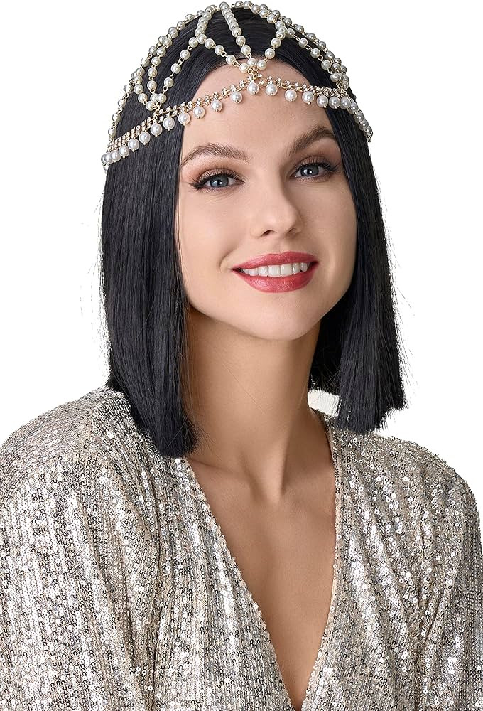BABEYOND 1920s Crystal Cap Headpiece Rhinestone Head Chain Roaring 20s Great Gatsby Hair Accessor... | Amazon (US)