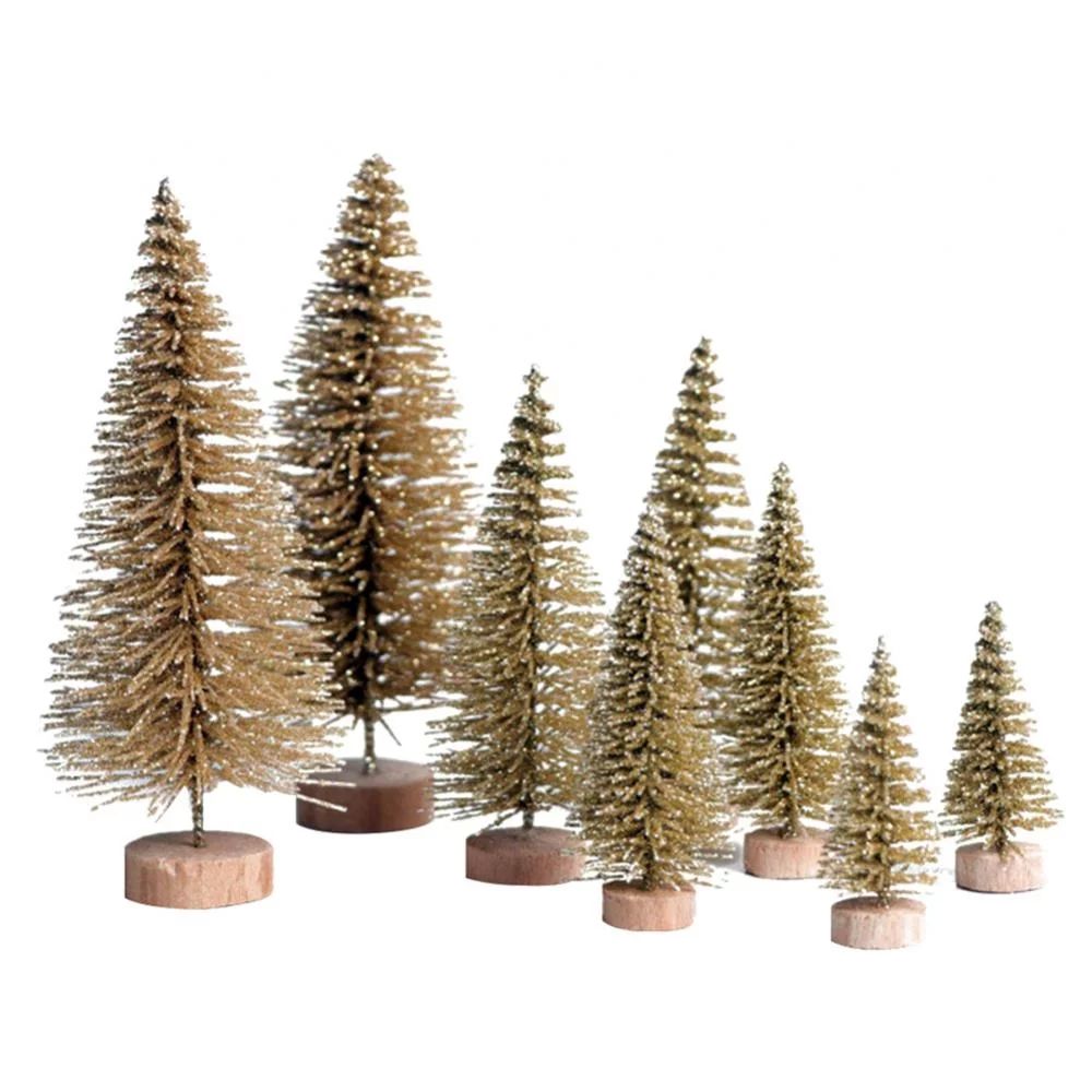 8 Pack Artificial Frosted Sisal Christmas Tree, Bottle Brush Trees with Wood Base DIY Crafts Mini... | Walmart (US)