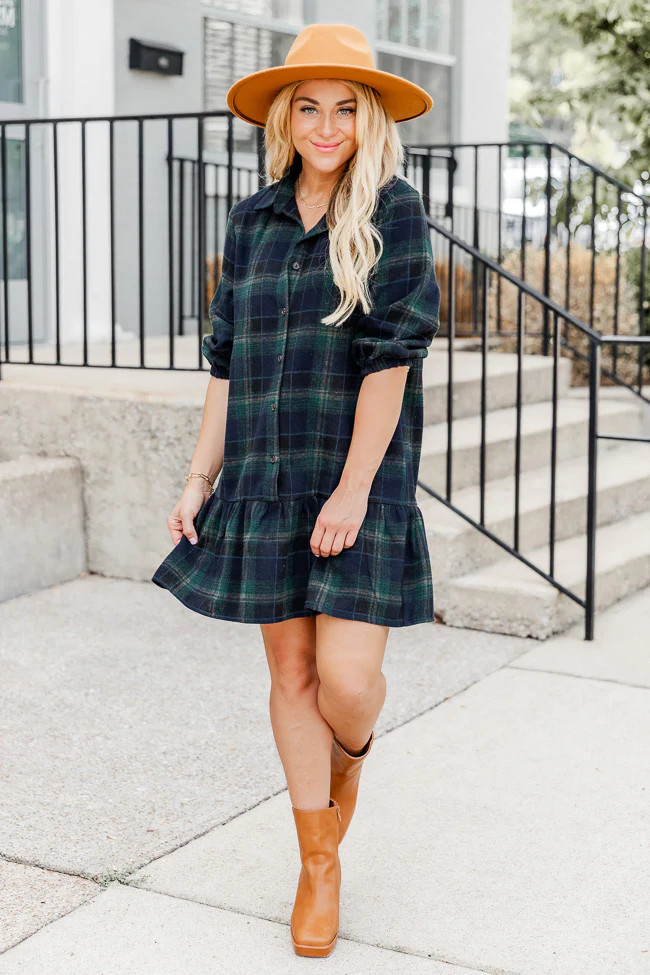 Catching Feelings Green Plaid Ruffle Trim Mini Dress | Pink Lily