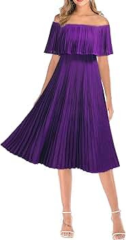 Mmondschein Women's Vintage Off Shoulder Evening Casual Party Chiffon Maxi Dress | Amazon (US)