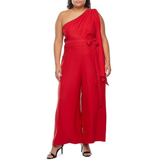 new!Melonie T Sleeveless One-Shoulder Belted Jumpsuit-Plus | JCPenney