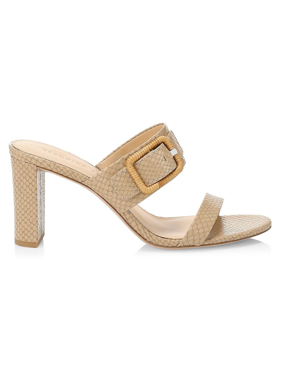 Galoma Raffia Buckle Snakeskin-Embossed Leather Mules | Saks Fifth Avenue