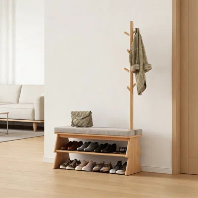 Upholstered Wooden Coat Rack With Shoe Bench, Entryway Storage Organizer With Hidden Shoe Rack For Living Room, Bedroom And Hallway | Wayfair North America