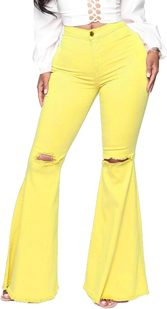 Skinny Ripped Bell Bottom Jeans for Women Classic Flared Jean Pants | Amazon (US)