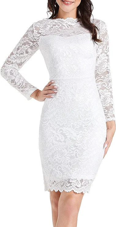 MSLG Women's Elegant Floral Lace Business Bateau Neck Long Sleeves Cocktail Wedding Guest Bodycon... | Amazon (US)
