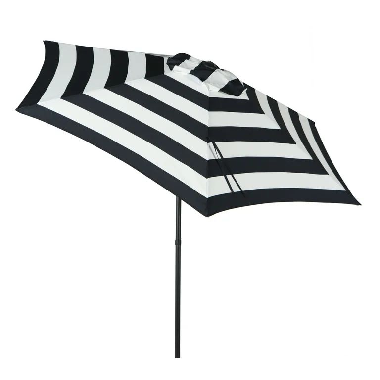 Mainstays 7.5 Foot Push-Up Round Market Umbrella Black & White Cabana Stripe - Walmart.com | Walmart (US)