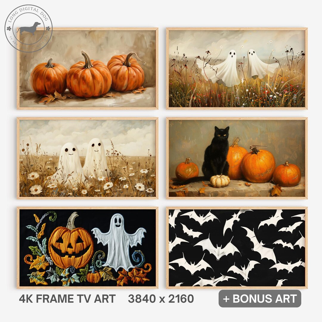 Halloween Frame TV Art Ghost Wildflower Field Vintage Samsung Frame TV Art SET Fall Landscape Aut... | Etsy (US)
