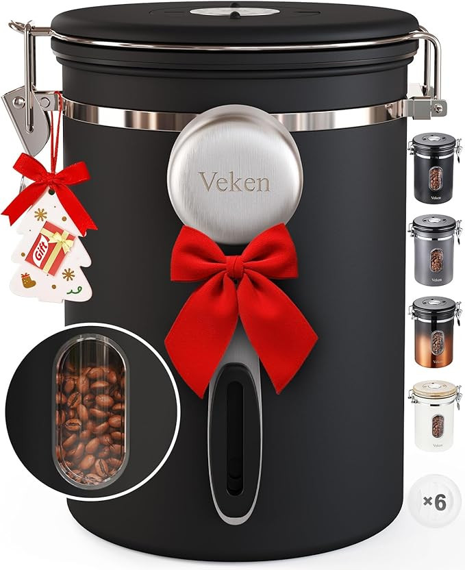 Veken Coffee Canister with Window,Airtight Stainless Steel Pantry Container,Home Kitchen Food Sto... | Amazon (US)