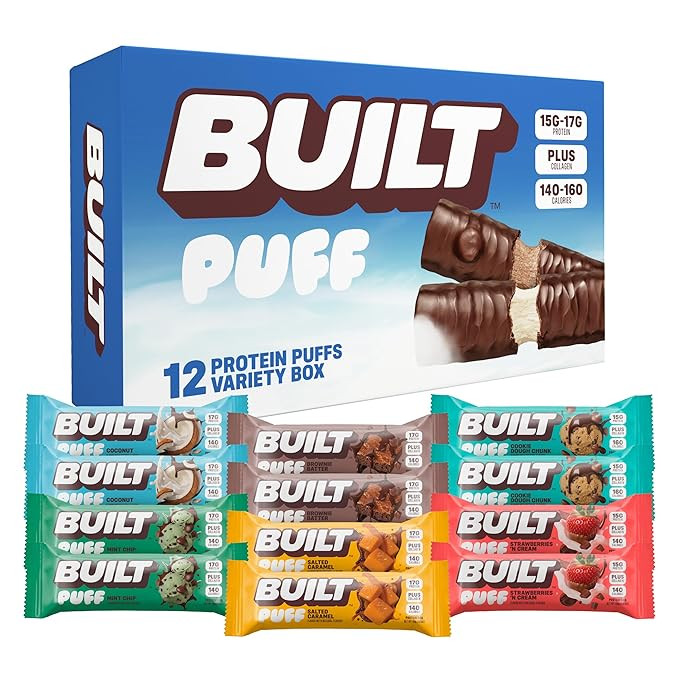 Built Bar, Puff Protein Bars, Variety Pack, Collagen, On-the-go Snacks, Breakfast Bar, Mixed Samp... | Amazon (US)