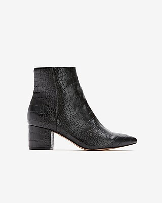 Snakeskin Textured Block Heel Booties | Express