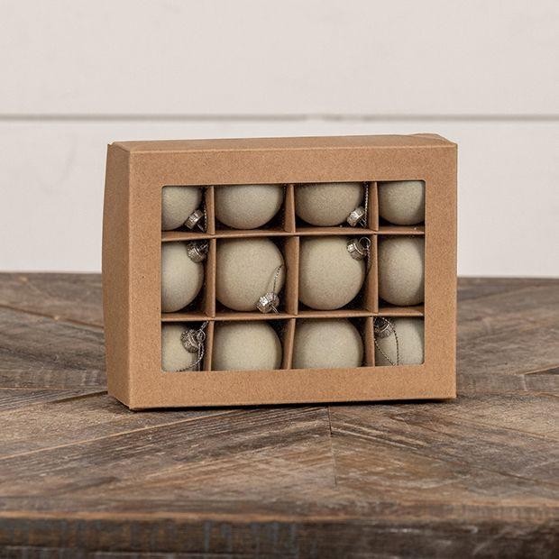 12 Piece Flocked Ball Christmas Ornament Set | Antique Farm House