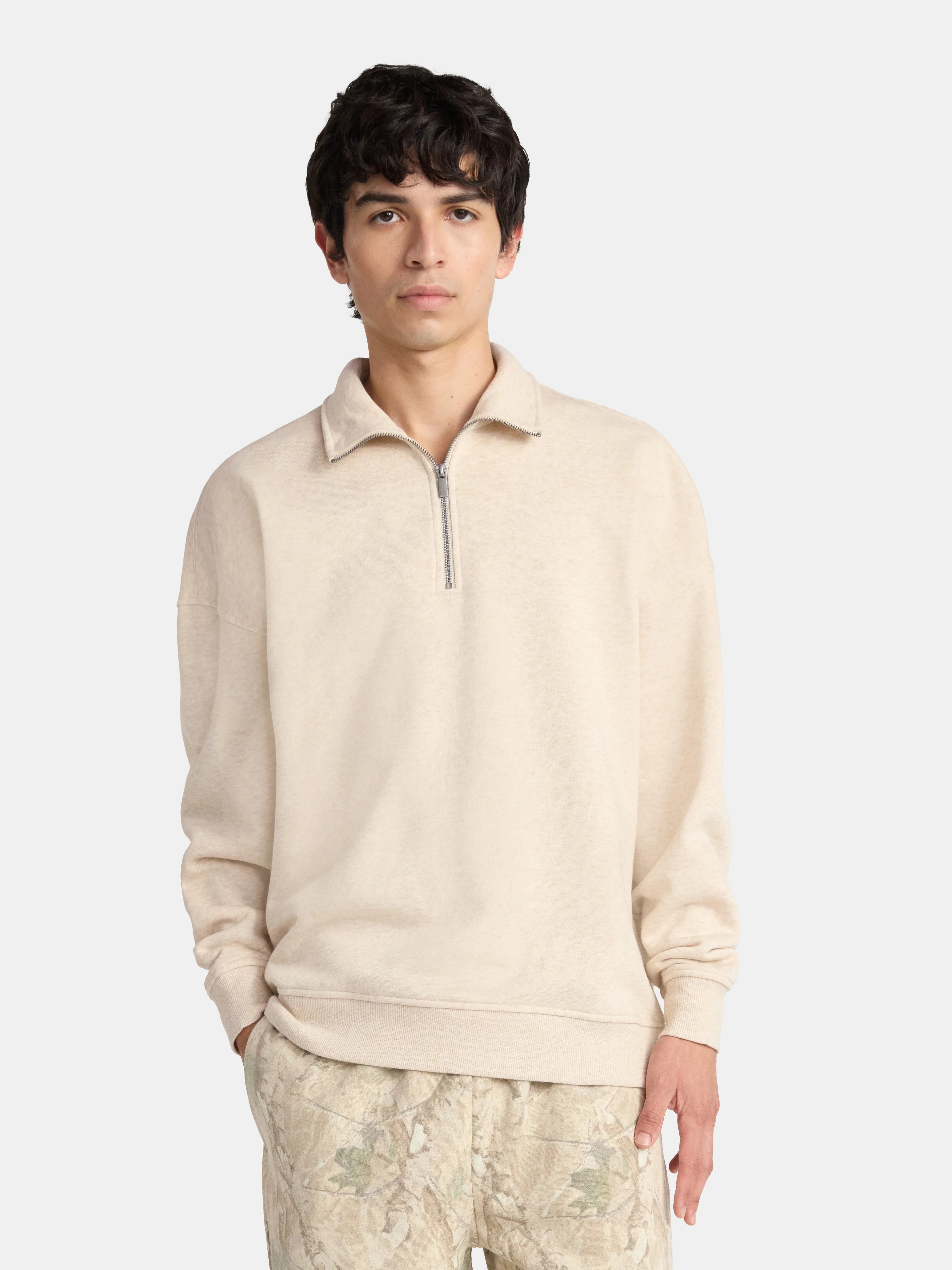 No Boundaries Oversized Quarter Zip Pullover with Long Sleeves, Men's & Big Men's | Walmart (US)