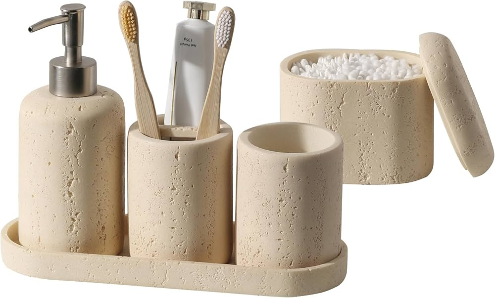 Bathroom Accessories Set, 5PCS Modern Bathroom Accessory Set with Soap Dispenser, Mouthwash Cup &... | Amazon (US)