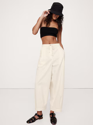 High-Rise Pleated Cotton Poplin Cropped Pant | Banana Republic (US)
