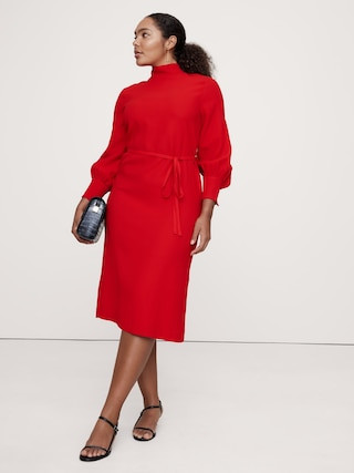 Crepe Mock-Neck Midi Dress | Banana Republic (US)