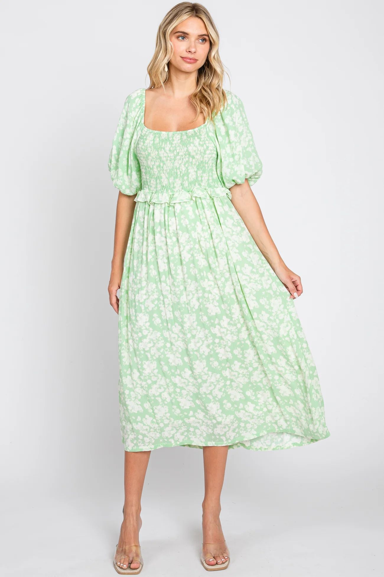 Lime Floral Smocked Midi Dress | PinkBlush Maternity