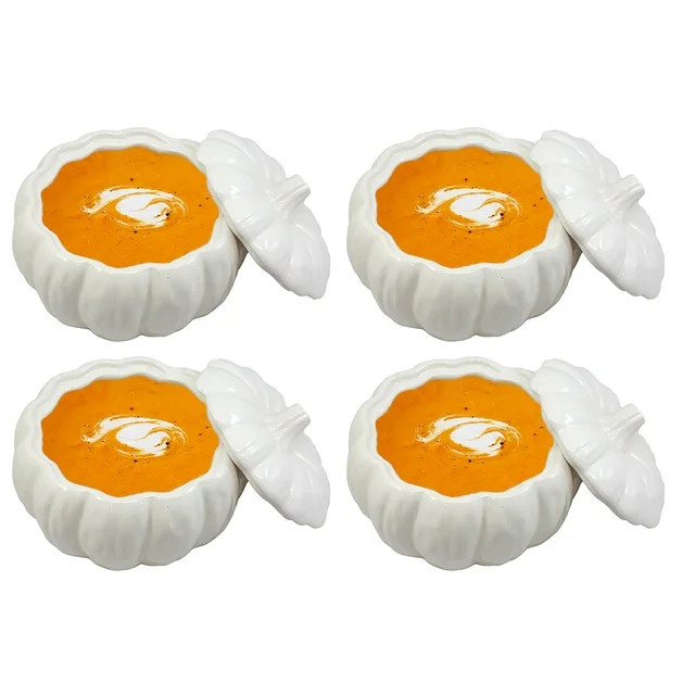 Ebros Ceramic Stoneware White Harvest Pumpkin Bowl With Lid 6"Diameter X 4Pieces | Walmart (US)