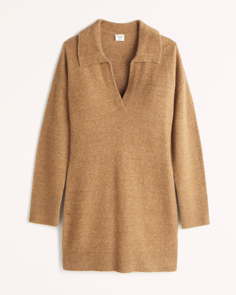 Notch-Neck Mini Sweater Dress Tan Dress Dresses Fall Dress Abercrombie Dress Fall Outfits 2022 | Abercrombie & Fitch (US)
