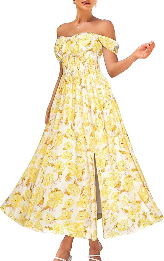 GRACE KARIN 2026 Women's Summer Floral Print Flowy A Line Maxi Dresses Sleeveless Smocked Off Sho... | Amazon (US)