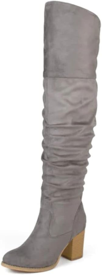 Journee Collection Women's Regular and Wide Calf Vegan Leather Ruched Kaison Zipper Over The Knee... | Amazon (US)