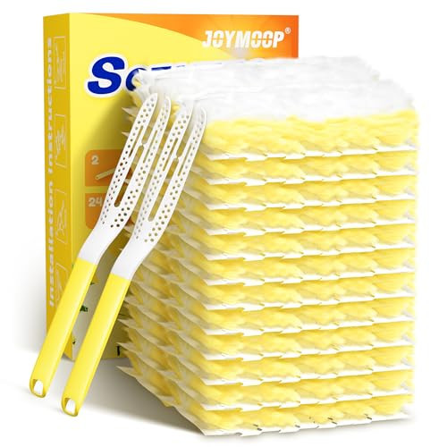 JOYMOOP Disposable Electrostatic Duster for Cleaning, with 2 Handles & 24 Ct Yellow Heavy Duty Refills for Swiffer Feather Duster, Household Cleaning Tool for Electronics, Dusting Furniture, Blinds | Amazon (US)