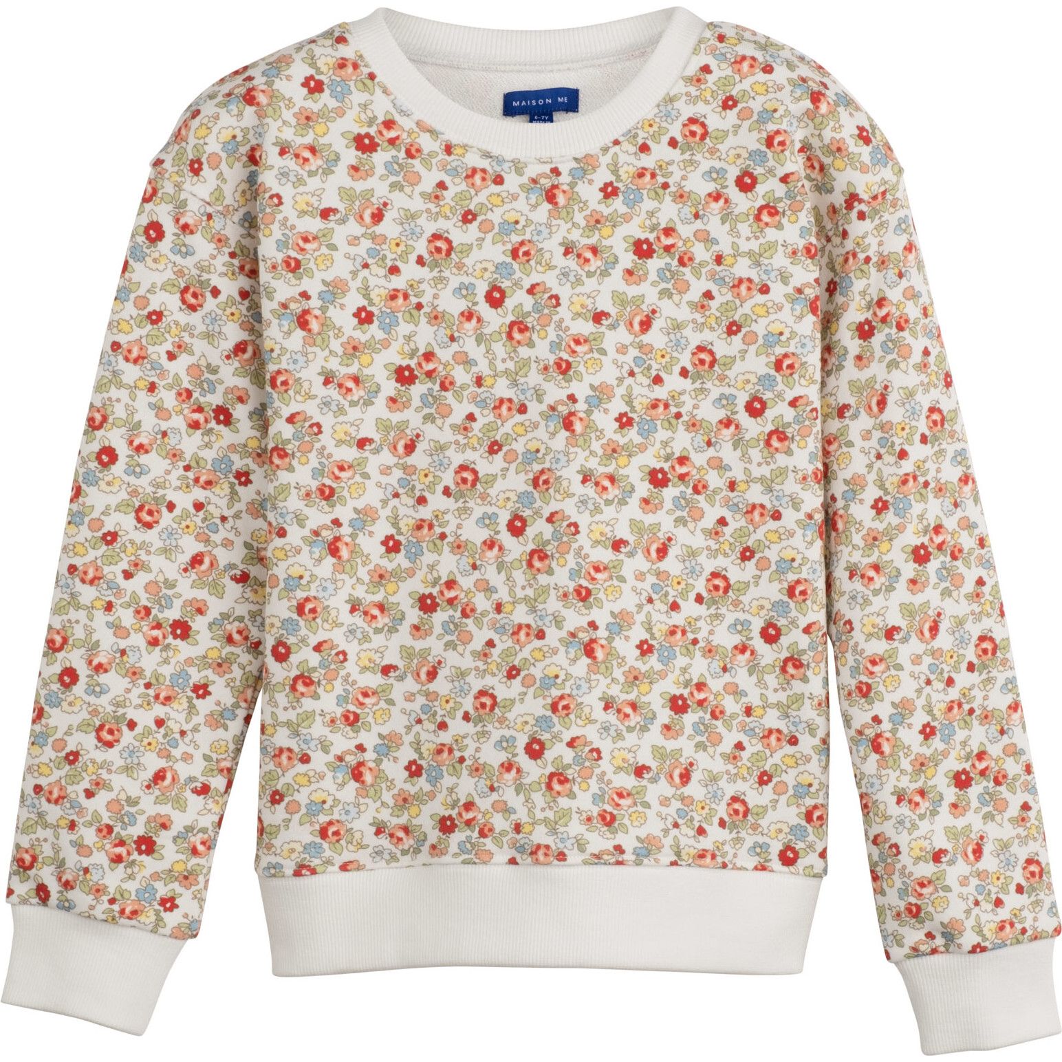 Printed Floral Sweatshirt, White Multi | Maisonette