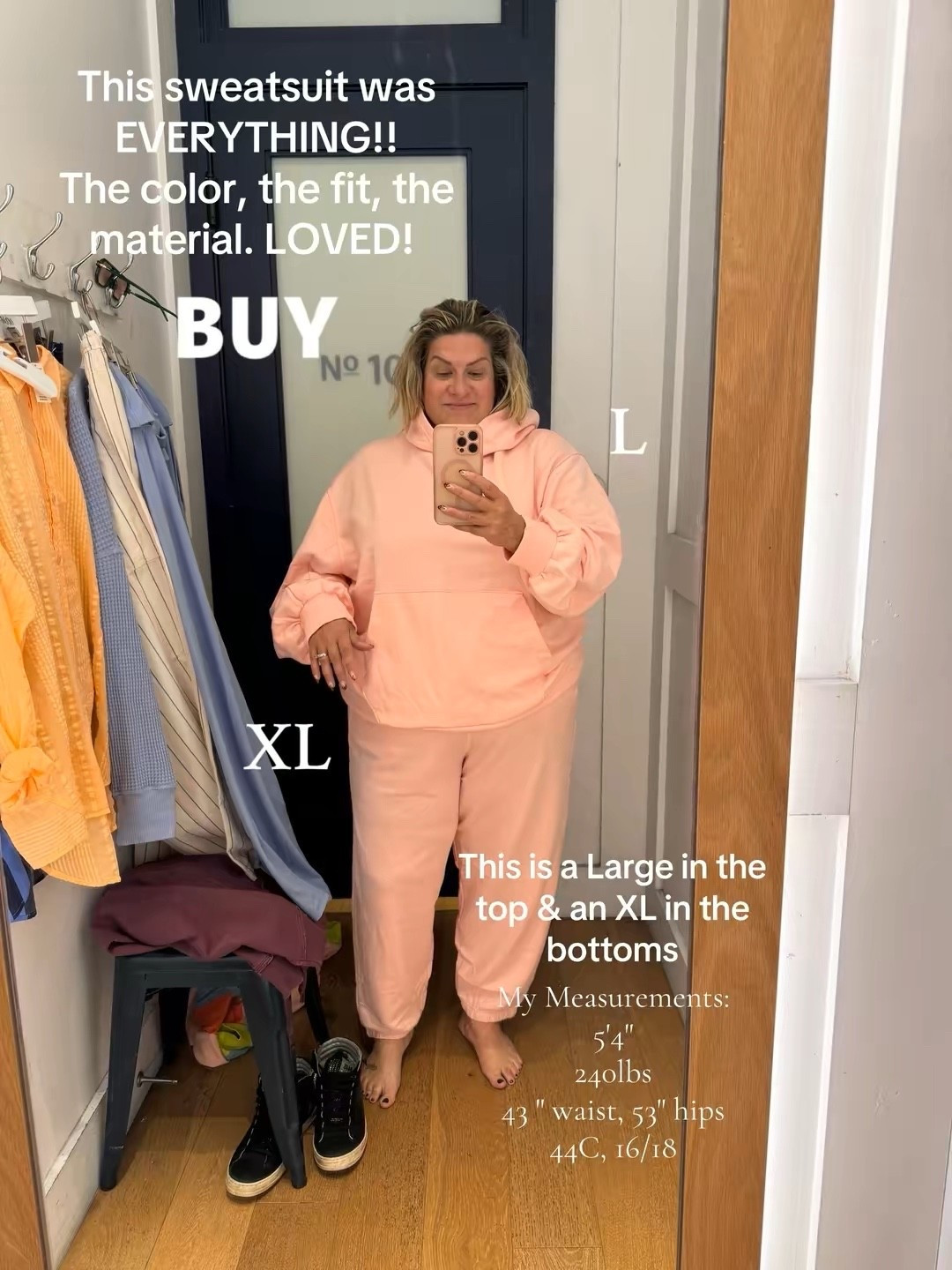 This Aerie sweatsuit was THE BEST and most comfortable set I have worn in ages. I am wearing a large on top and an xl in the bottoms and it's fits perfectly. The  color is very summer/spring, but they had a ton of options. I just personally love this color year around. My measurements for reference are: 5'4", 44C, 240lbs
43" waist, 53" hips
XL/XXL,1X-2X, 16/18 

#LTKActive #LTKPlusSize #LTKOver40