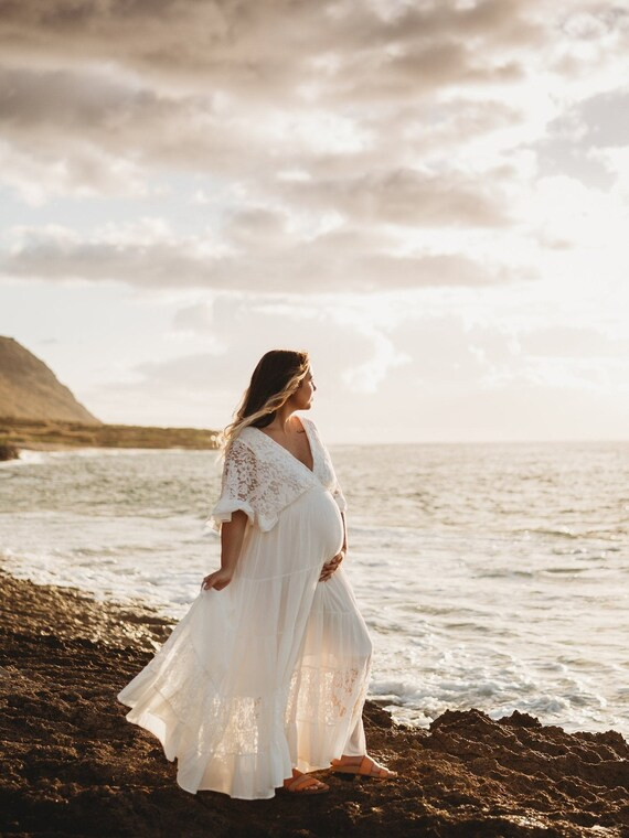 Maternity Wedding Dress, Women's White Boho Maxi Dress, Maternity Mommy and Me Dresses, Bohemian ... | Etsy (US)