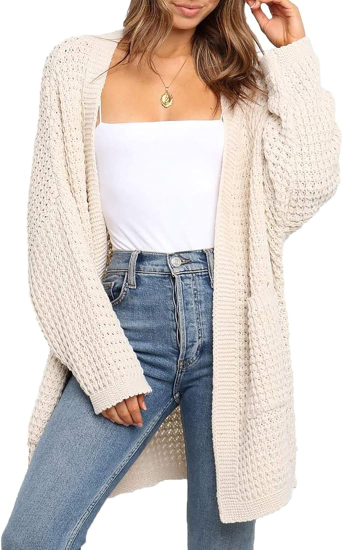 TOTREND Womens Boho Long Cardigans Oversized Batwing Duster Cable Knit Coat Sweaters | Amazon (US)