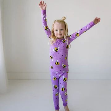 Purple Bees Two-Piece Bamboo Viscose Pajama Set | Little Sleepies