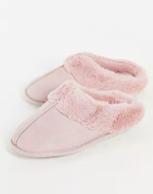 Accessorize slippers with faux fur in light pink | ASOS (Global)