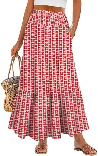 ANRABESS Women Boho Floral Maxi Skirts, High Waisted Tiered Skirt, Flowy Beach Skirts with Pocket... | Amazon (US)