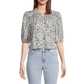 a.n.a Womens Split Crew Neck Elbow Sleeve Blouse | JCPenney