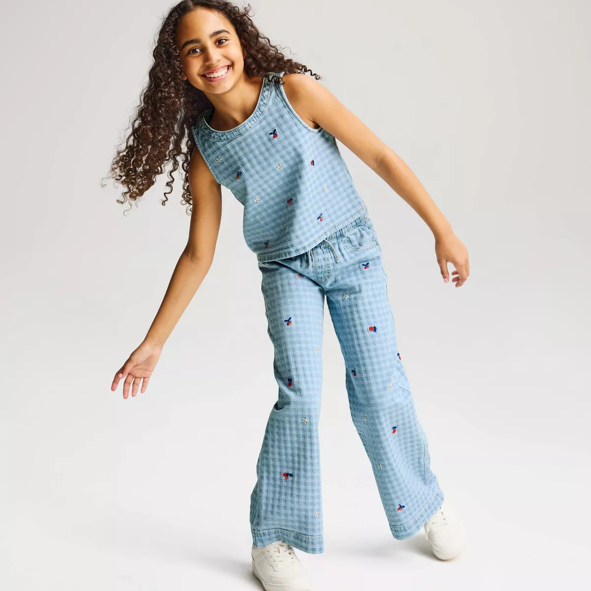 Girls' Denim Embroidered Tank Top - Cat & Jack™ Blue S | Target