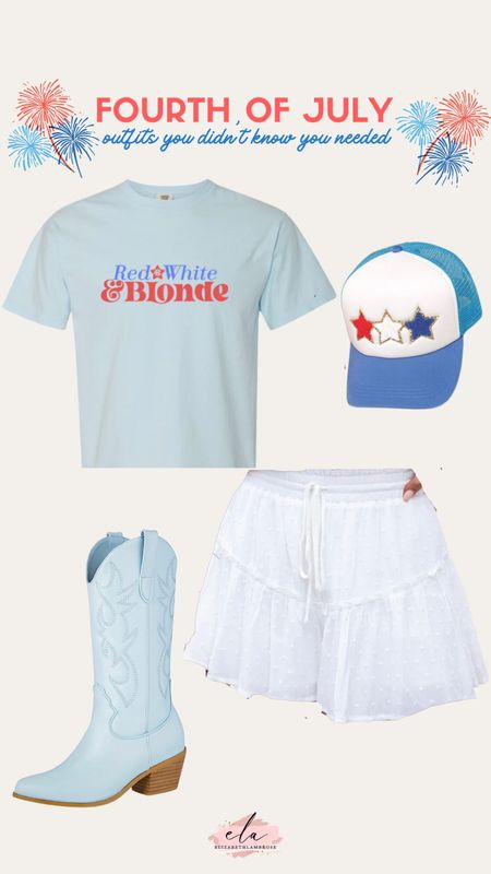 Fourth of July inspo! 
This graphic is adorable! All my blondes out there y’all need this shirt! 
So cute and you wear every patriotic holiday!

#graphic #tee #shirt #shorts #pinklily #boots #blue #cowgirl #truckerhat #hat #baseballcap #patriotic #usa 

#LTKSeasonal #LTKstyletip #LTKU